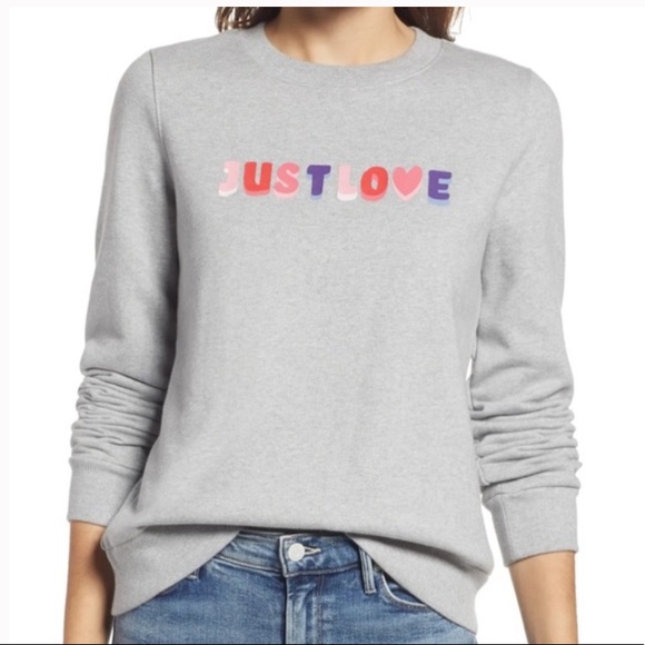 Halogen Gray Just Love Graphic Sweatshirt Medium NEW - Picture 1 of 10